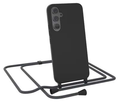 Produktbild von EAZY CASE Handykette kompatibel mit Samsung Galaxy A54 Handyhülle zum Umhängen, Silikon Hülle mit Band, Schutzhülle mit Ersatzkordel, Stylische Kette für Smartphone, Schwarz / Anthrazit
