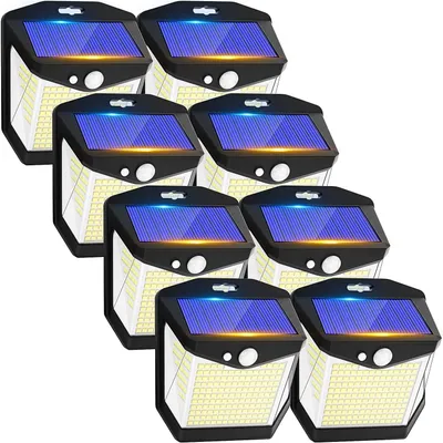 Solarleuchten mit Bewegungsmelder, 248 LEDs, 8 Stück, schwarz