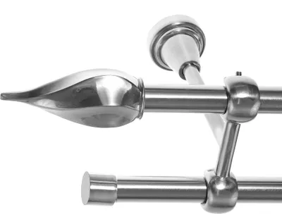 Produktbild von Gardinenstange Set Edelstahl Look Metall Ø 19mm zur Deckenbefestigung 2-lauf Zwirbel, Länge wählbar D28 E14 E61