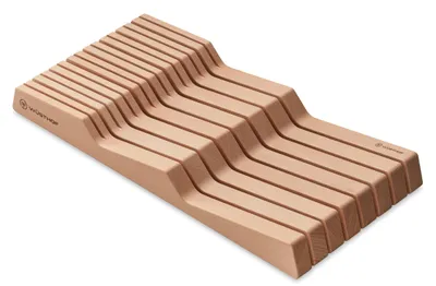 Messerblock für Schublade, Buchenholz, 15 Messer, 42,5x20x4,4 cm