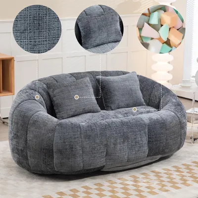 Produktbild von Bean Bag Sofa – bequemer Lounger mit hoher Rückenlehne, für Erwachsene & Kinder, Indoor & Outdoor, weicher Boden-Sitzsack, für Wohnzimmer & Büro, Grau