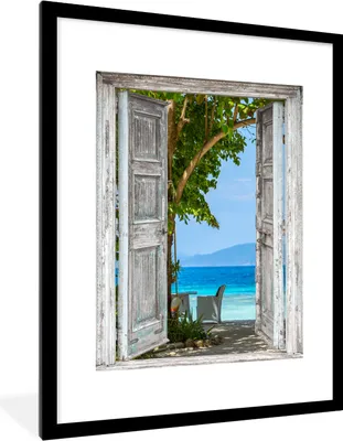 Produktbild von MuchoWow® Gerahmtes Poster Strand - Tropen - Meer - Blick 60x80 cm - Poster mit Schwarzem Bilderrahmen Wandposter Rahmen Foto Bilder - Wohnzimmer - Dekorationen - Prämie