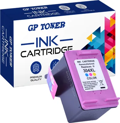 A product shot of an ink cartridge and its packaging.