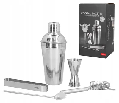 Produktbild von Edelstahl Barzubehör-Set Cocktailshaker mit Zange, Sieb 5 Teile