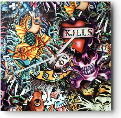 Produktbild von Wanduhr - Quadrat - Glasuhr - Graffiti modern - 40x40cm - Schleichendes Uhrwerk - Lautlos - zum Aufhängen bereit - Dekoration Modern - Wanddekoration aus Glas - C3AC40x40-3759
