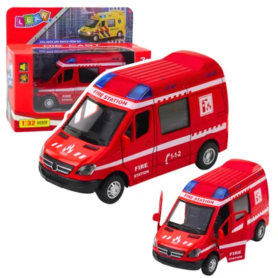 Produktbild von Feuerwehrauto, Metall-Rückziehmotor, Lichter, Geräusche, Rot, 1:32
