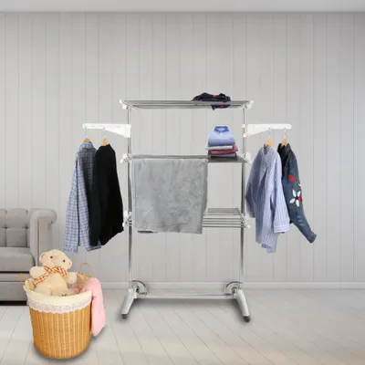 Produktbild von Wäscheständer Kleiderstange Wäscheturm Wäschetrockner mit Flügel klappbar Mobil 3 Ebenen 78x64x142cm