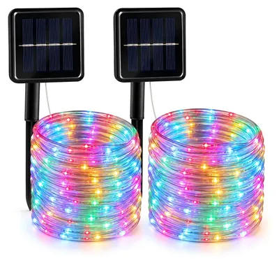 Productafbeelding van Vigevee Solar LED-lichtketting, geschikt voor buiten, tuin, balkon, terras, met zonnepaneel en grondpen, 10 meter, multicolor