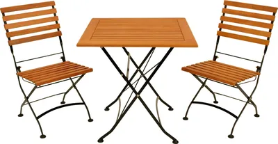 Produktbild von DEGAMO Bistroset SitzgruppeKlappgarnitur HOFGARTEN 3-teilig (2x Klappstuhl, 1x Klapptisch 75x75cm), Flachstahl schwarz + Eukalyptus