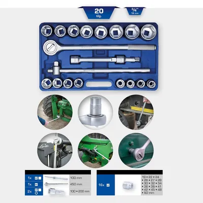 Produktbild von BRILLIANT TOOLS 3/4 Zoll Steckschlüssel-Satz, 20-tlg [Powered by KS TOOLS]