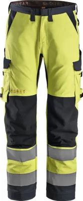 Produktbild von Snickers ProtecWork Hi-Vis Arbeitshose m. gleichen Beintaschen, Kl. 2, EN 1149, 11611, 11612, 14404, 20471, IEC 61482 HV-Gelb-Navy-62
