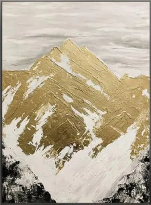 Produktbild von Casa Padrino Luxus Designer Ölgemälde Gebirge Gold / Weiß / Grau / Schwarz 120 x H. 170 cm - Handgemaltes Gemälde mit Metallrahmen - Luxus Wand Deko - Designer Wand Deko - Luxus Qualität