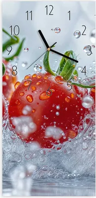 Produktbild von Wanduhr aus Glas mit Motiv Wassertomaten- 30 x 60 cm - inkl. Aufhängesystem