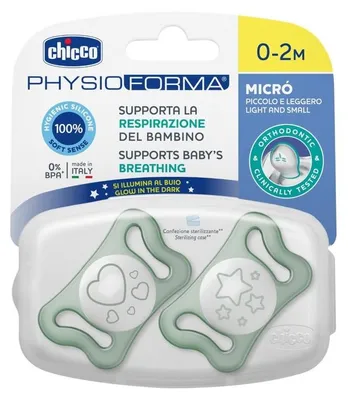Produktbild von Chicco PhysioForma Silikon Schnuller Micro 0-2m+ Luminous, 2 Stück