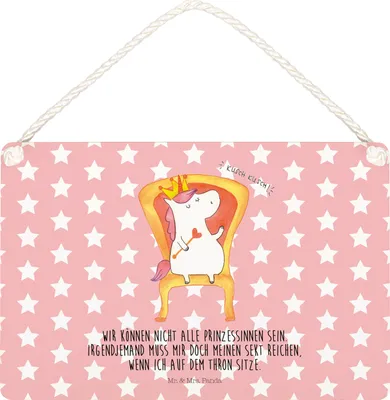 Produktbild von Mr. & Mrs. Panda Schild Einhorn König DIN A5 - Rot Pastell - Geschenk, kleine aufmerksamkeit, Krone, Präsident, wandtafel, Unicorn, Kaiser, Türschild, Wandbild Holz