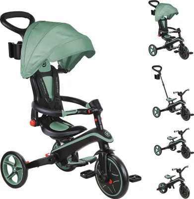 Obrázok produktu pre GLOBBER EXPLORER TRIKE FOLDABLE 4v1 - kočík, trojkolka, balančný bicykel, 10/8,5 palca, skladací, výškovo nastaviteľný, zelený