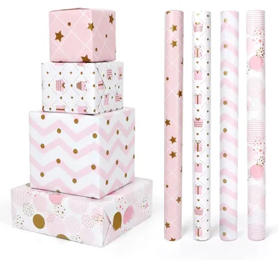Imagen del producto de Omgoods - Papel de embalaje para cumpleaños, color rosa, 4 rollos de 43 x 300 cm