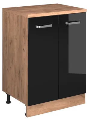 Obrázek produktu pro Kuchyňská skříňka pod šikmou střechu Vicco R-Line Černý vysoký lesk 60 cm bez šikminy se 2 dveřmi, Model 61764