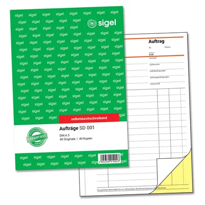 Produktbild von SIGEL SD001 Aufträge, 1. und 2. Blatt bedruckt, A5, selbstdurchschreibend, 2 x 40 Blatt