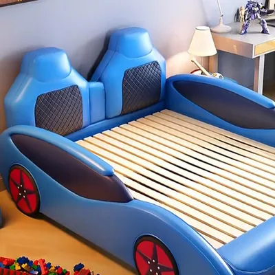 Produktbild von Auto LED Raser Jungen Kinder Bett Cool Bequem blau 1200*1900mm mit Matratze 【W108L-1.2×1.9+CD】