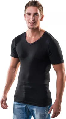Produktbild von HERMKO 16488 Herren kurzarm Business Unterhemd mit V-Ausschnitt aus Baumwolle / Modal, Größe:D 8 = EU XXL, Farbe:schwarz