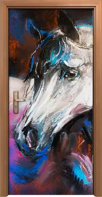 Produktbild von Türposter 90x200 cm Türaufkleber Türtapete Türfolie Klebefolie Wand Kunst Lackierung Pferd bunte