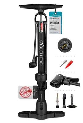 Produktbild von Fahrradpumpe alle Ventile - Leistungsstarke Fahrrad Pumpe Luft – Fahrrad Luftpumpe Französisches Ventil - Luftpumpe Fahrrad Standpumpe mit Manometer