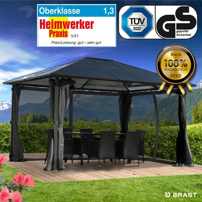 Produktbild von BRAST Alu-Pavillon Premium 3x4m grau festes Dach wasserdicht + Moskitonetz