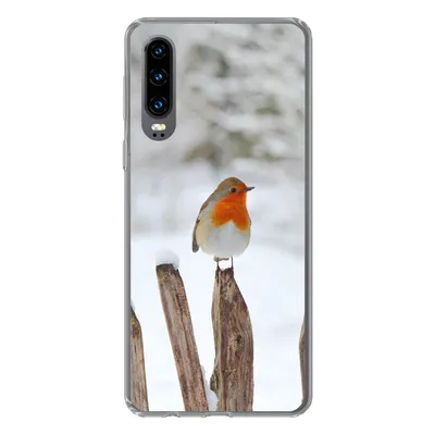 Produktbild von MuchoWow® Handyhülle Schutzhülle Hülle für Huawei P30 Vogel - Zaun - Schnee Silikon Softcase Handy Hülle - Kartenbesitzer
