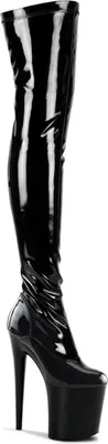 Produktbild von Pleaser | Overknee Stiefel - Flamingo-3000 - EU 38 - Schwarz Hochglanz - Extrem Hohe Absätze - Plateau-Schuhe