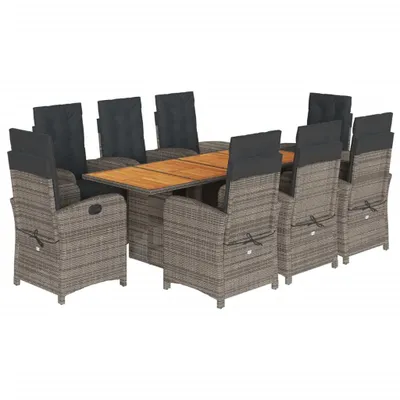 Obrázek produktu pro vidaXL 9dílný zahradní jídelní set s polštáři Grey Poly Rattan