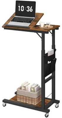 Productafbeelding van Verstelbare bijzettafel met wielen en opbergruimte