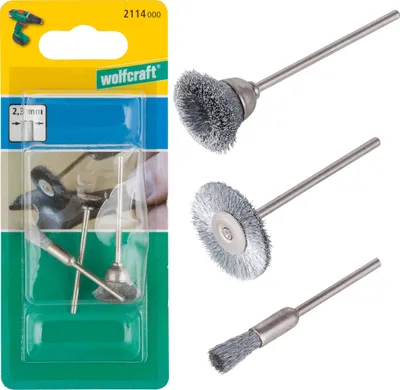 Obrázek produktu pro Sada 3 mini kartáčů pro přímou brusku se stopkou 2,3 mm Wolfcraft