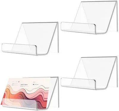 Productafbeelding van Ibenzoa® Set van 4 acryl visitekaartjes houders, transparant – 9 x 6,5 x 5 cm, duurzaam en multifunctioneel voor kantoor, bureau en evenementen