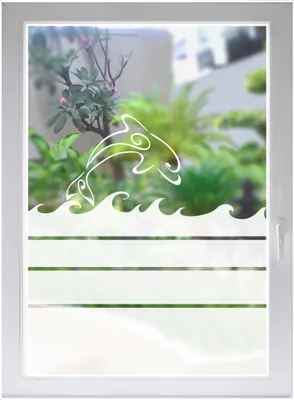 Produktbild von INDIGOS UG Dekorfolie Wellen Sichtschutzfolie Fensterbild Ozean Glasdekorfolie Delfin satiniert blickdicht - 1000mm Breite x 500mm Höhe