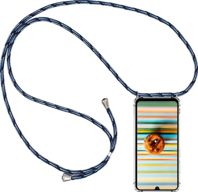Produktbild von CLM-Tech Handykette kompatibel mit Samsung Galaxy M52 5G - Hülle mit Kordel zum Umhängen - Silikon Schutzhülle transparent mit Band Schnur, blau schwarz
