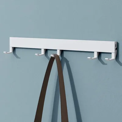 Produktbild von Mai & Mai Garderobenleiste mit 5 verstellbaren Haken, Kleiderhaken aus Aluminium, Wandgarderobe Garderobenhaken 40cm Matt weiß Stalo-10