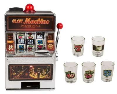 Produktbild von Spielautomat mit 5 Shotgläsern Casino Slot Trinkspiel für Erwachsene