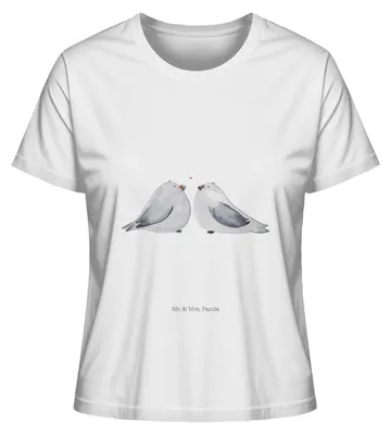 Produktbild von Mr. & Mrs. Panda Oberteil Damen Turteltauben Liebe Größe S - Weiß - Geschenk, Freundin, Hochzeitstag, Tauben, Verliebt, Frauen T-Shirt, Shirt, Sommershirt, Baumwoll