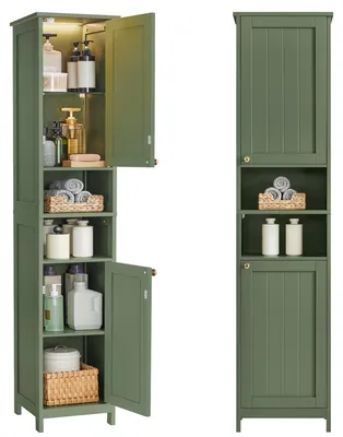 Produktbild von VASAGLE Badezimmerschrank mit Beleuchtung, hoch, 40 cm breit – Waldgrün, Größe 40B cm