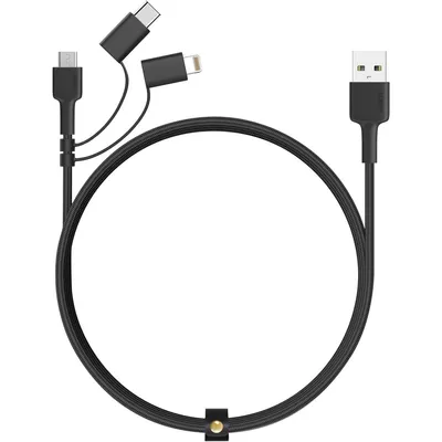 Image de AUKEY Câble 3-en-1 USB-A vers Micro USB / USB-C 1,2 mètre - Noir