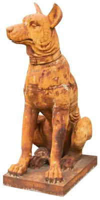 Tuinbeeld zittende hond gietijzer antiek 39x55x105 cm