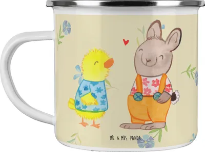 Produktbild von Mr. & Mrs. Panda Pott Ostern Freundschaft - Blumig - Geschenk, Haferl, Emailletasse, Hase, Liebe, becher emaille, Tasse, Osterhase, Ostergrüße, Frühling, Teetasse