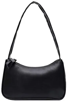 Produktbild von Unterarmtasche für Damen im Retro-Stil, Schleife, Handtasche, Kunstleder, Tasche mit Griff oben Taschen mit Tragegriff (Schwarz)