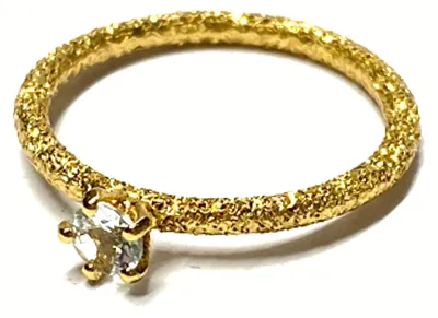 Produktbild von Ring 925 Silber vergoldet Aquamarin rund facettiert matt strukturiert Solitärring #58