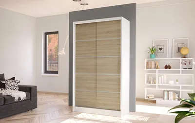 Produktbild von Eleganter Kleiderschrank ARINI 4 – Breite 100 cm, weiß / Sonoma-Eiche