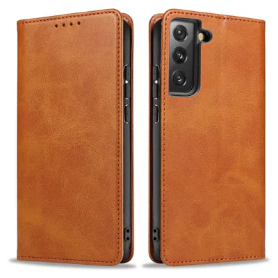 Produktbild von Handyhülle für Samsung Galaxy S21 5G Kunstleder Flip Cover Hülle Klapphülle Case Kartenfach Farbe: Hellbraun
