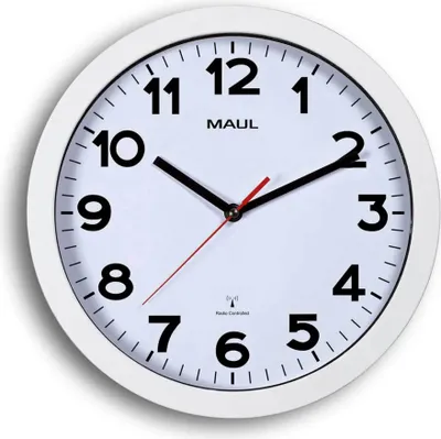 Produktbild von MAUL Wanduhr MAULstep Ø 30 x 5 cm funkgesteuert Kunststoff 1 x AA (1.5 V) weiß