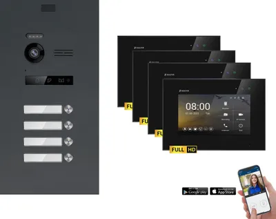 Produktbild von BALTER EVO HD Anthrazit Video Türsprechanlage Set 4 Teilnehmer 4x 7" WLAN Monitor Schwarz