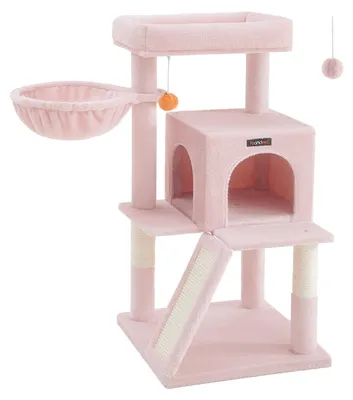 Obrázok produktu pre Luxusný mačací škrabadlo s vežou – plyš – drevotrieska – 48 x 48 x 96 cm